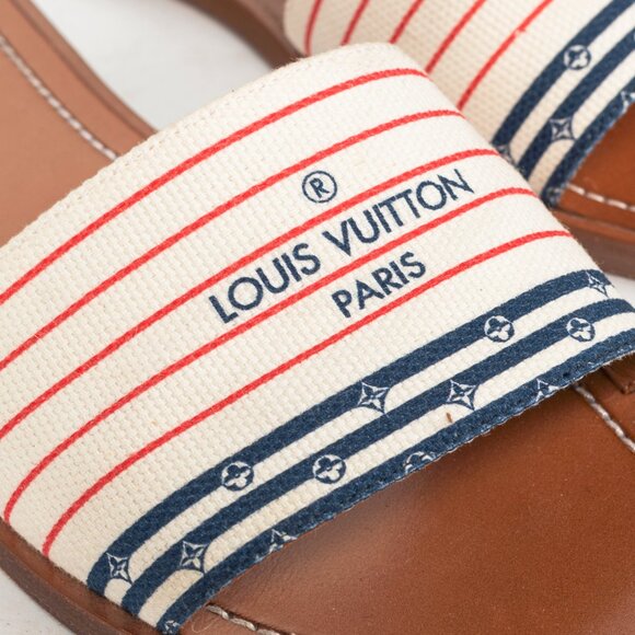 Louis Vuitton Escale Lock It Bleu Normal Striped Flat Mule Sandals - Picture 7 of 10